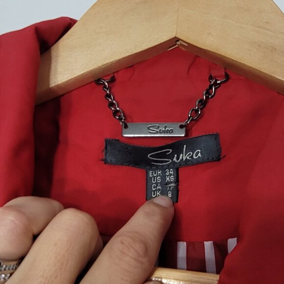 Suka Women's Red Cotton Blend Pockets Zip & Button Details Trench Coat Size XS - Picture 8 of 15